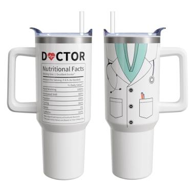 Imagem de Aokoyi Presentes de Dia dos Médicos para Mulheres e Homens, Copo de 1,134 g com alça e palha, copo de viagem à prova de vazamento de aço inoxidável com isolamento durável, Physicians Week,