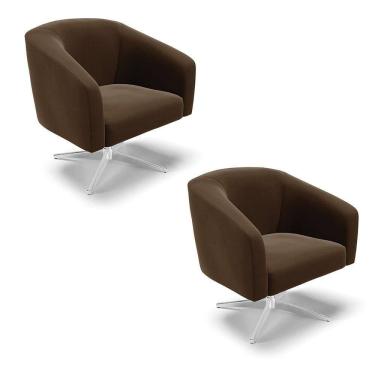 Imagem de Cadeira Sala De Jantar Giratória Base Cromada Kit 2 Stella Suede D03 - D`rossi Cor Marrom