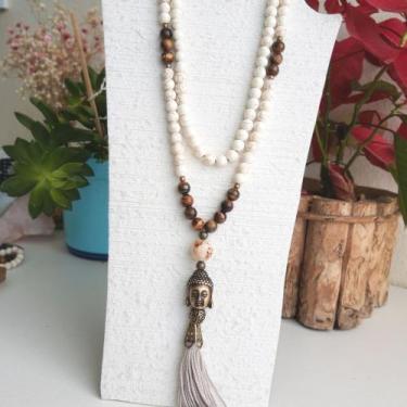 Imagem de Japamala 108 Contas Rosário Em Pedra Olho De Tigre E Howlita - Encanto