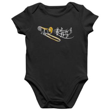 Imagem de Body Bebê Algodão Trombone Notas Musicais - Foca na Moda, Preto, P
