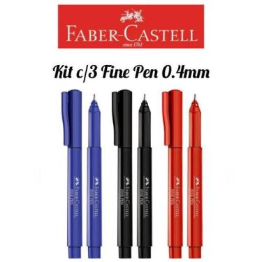 Imagem de Kit 03 Caneta Hidrográfica Fine Pen 0.4mm  Ponta Fina Azul, Preta ,Ver