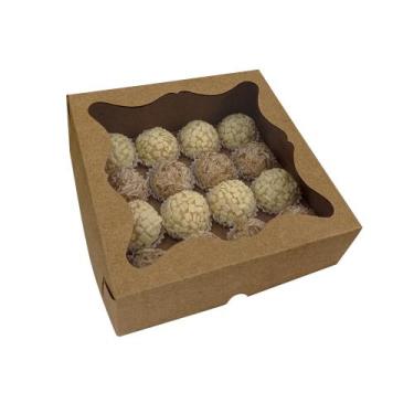 Imagem de 10 Caixas Kraft para 16 doces com Berço Removível com Visor - Embalage