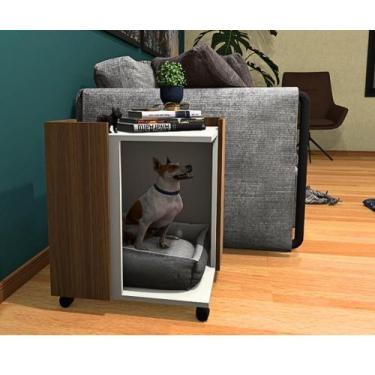Imagem de Mesa Lateral /Cama Pet Toy na cor Branco/ Freijó com Rodizio - Artysul
