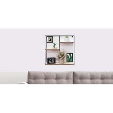 Imagem de Nicho para decoração aramado quadrado  c/ prateleiras  preto com cru -
