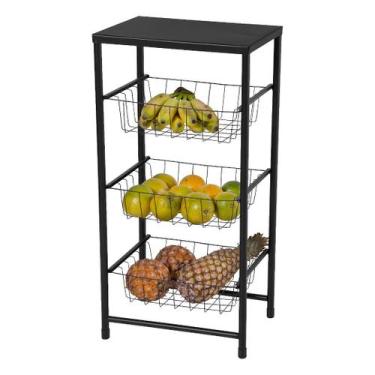 Imagem de Fruteira de Chão Para Cozinha 3 Andares Cesto Preta Plus - CromoShop