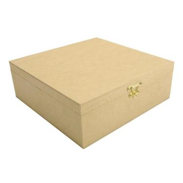 Imagem de Kit 3 Caixa Quadrado Com Dobradiça e Fecho Liso 22x22x8 Mdf Madeira - 