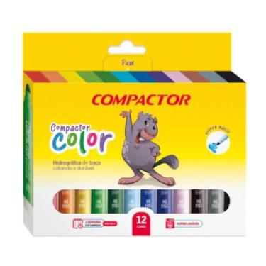 Imagem de Canetinha Hidrocor 12 cores jumbo grossa lavável - Compactor