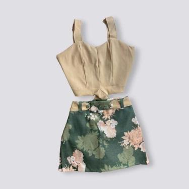 Imagem de Conjunto Plus Size Short Saia Estampado Cropped Botão 0055 - Bellucy M