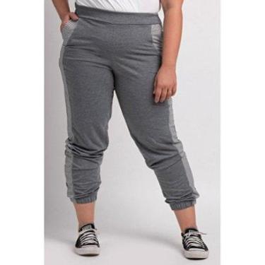 Imagem de Calça Feminina Plus Size Moletinho Bolsos Faixa Lateral Xadrez - KiBeleza-Feminino