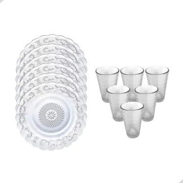 Imagem de Conjunto 12 Pratos Fundo De Vidro Transparente Com 06 Copos - Ladiv Co