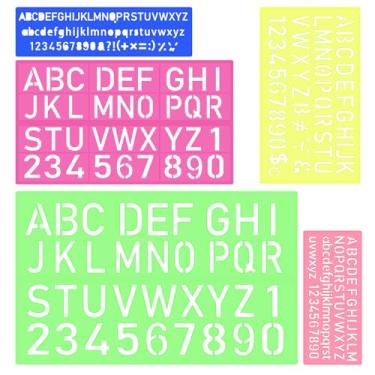 Imagem de LAKEI Modelos de alfabeto de letras e números, estênceis de letras, estênceis de letras de plástico, régua numérica de tamanhos variados para aprendizagem, pintura, 5 pacotes