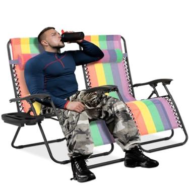 Imagem de MoNiBloom Conjunto de 2 cadeiras grandes de gravidade zero de 73 cm, poltronas reclináveis antigravidade para pátio, espreguiçadeira dobrável GG com suporte de copo e encosto de cabeça para
