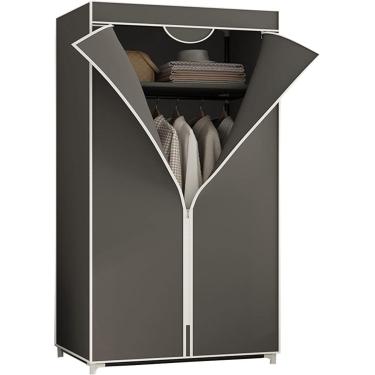 Imagem de HLMSRXJ Guarda-roupa de lona, ​​prateleiras de guarda-roupa portáteis com trilho suspenso, prateleiras, capa de tecido, organizador de armazenamento de armário de roupas, vermelho, 155x70x45