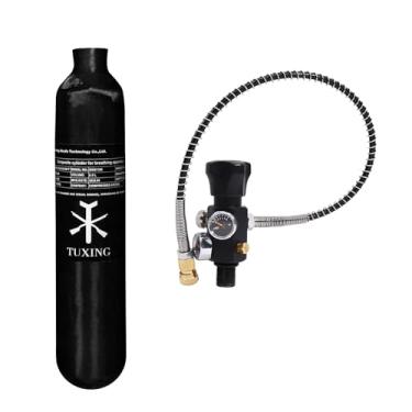 Imagem de TUXING Cilindro de fibra de carbono 4500psi PCP tanque de ar 0,5 L aprovado pela CE cilindro composto com válvula regulador de paintball (regulador de medidor de pressão dupla)