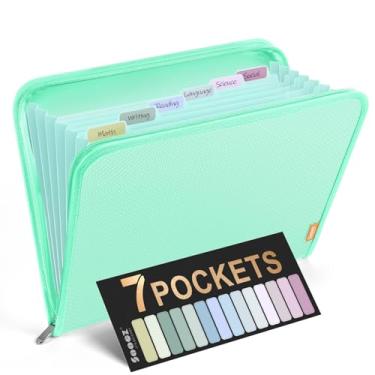 Imagem de Sooez Organizador de arquivos sanfonado com zíper seguro, pasta expansível de 7 bolsos, organizador de pastas resistentes, pasta sanfonada elegante tamanho carta, pasta de arquivos expansível portátil