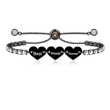 Imagem de Mayfaith Joias de tênis de zircônia deslumbrantes e sofisticadas - pulseiras femininas Moon Star Sun/Best Friends Forever com fecho Bolo SA5164-SA5166, Adjustable, Latão, Zircônia cúbica