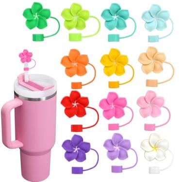 Imagem de Pacote com 13 tampas de palha de flores para copos, 10 mm bonito polígono à prova de poeira topo de palha para garrafas de água Stanley copos acessórios presentes para mulheres lembrancinhas de festa