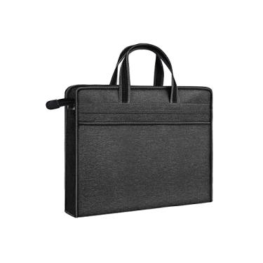 Imagem de Enyuwlcm Bolsa Oxford com zíper para documentos com alça de arquivo, bolsa para carregar arquivos de papel, livros, pasta de arquivamento, 1 pacote (H-Black)