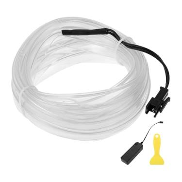 Imagem de A ABSOPRO Cabo de fio EL de 4 m LED que brilha na faixa de iluminação interior do carro, luz neon flexível para decoração de carro, caixa de bateria (3V) azul gelo