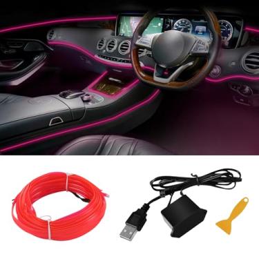 Imagem de Hbxdeco Fita de LED EL Wire para interior de carro, faixa de luz automotiva neon RGB de 16,4 m, kit de iluminação ambiente de veículo eletroluminescente, acessórios de decoração de interiores para