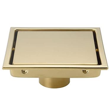 Imagem de DEOKXZ Ralo de Chuveiro Quadrado Dourado Escovado de 6", com Tampa de Grade Removível, Inserção de Ladrilho, Forma Oculta, Aço Inoxidável Sus304
