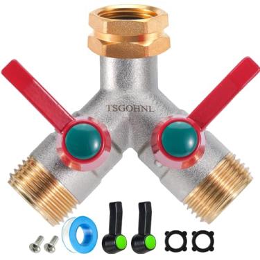 Imagem de Yayamz- Divisor de mangueira de 2 vias, divisor de torneira de água com válvula Y, divisor de torneira de alto fluxo com entrada de água hexagonal espessada de 3/4" GHT e mais 2 extensões manuais