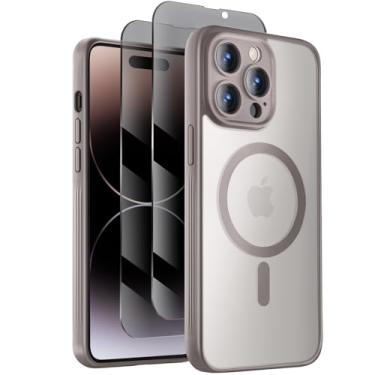 Imagem de Symcele Capa projetada para iPhone 14 Pro, compatível com MagSafe, com protetores de tela de privacidade X2, [proteção da câmera] [proteção contra quedas militares] capa de telefone à prova de choque,