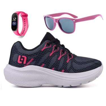 Imagem de Tenis Infantil De Amarrar Meninas Leve Desenhos LIGHT + Oculos Relogio Cor:Preto;Tamanho:34