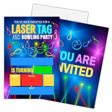 Imagem de Zmyollo Convites de aniversário de festa a laser com envelope - 20 peças de convites de festa de aniversário neon brilho para meninos e meninas - decorações de artigos de festa de aniversário de