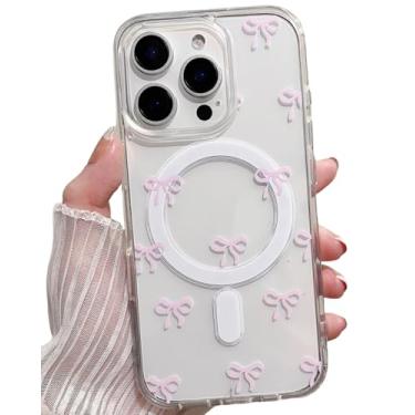 Imagem de MINSCOSE Capa magnética transparente para iPhone 16 Pro Max 【Compatível com Magsafe】 Capas bonitas pintadas com laço, fita estética, fina, macia, anti-amarelamento, à prova de choque, capa protetora