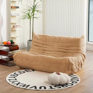 Imagem de N&V Fireside Loveseat, sofá solteiro sem braços de meados do século, poltrona macia premium de veludo cotelê, cadeira de destaque de sofá de espuma para sala de estar, quarto e escritório (bege)