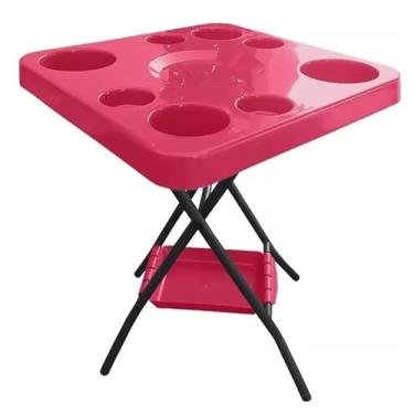 Imagem de Mesa Mesinha Petisqueira Dobrável Portátil Bandeja Churrasco Praia Bar Bares Piscina Área de Lazer (Vermelho)