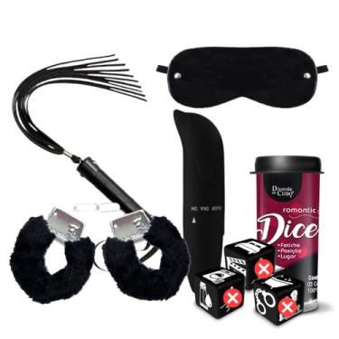Imagem de Kit Sado Dados Sexy Romantic Copo Shot + Algemas Pelúcia + Chicote + Golfinho Ponto G + Tapa Olhos