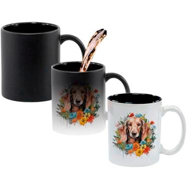 Imagem de Caneca Mágica Porcelana Interna Preta CACHORRO DACHSHUND FLORES CUTE