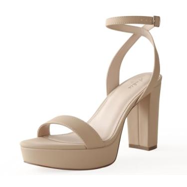 Imagem de Ankis Sandálias de salto plataforma femininas de 10 cm de salto grosso, confortável, bico aberto, salto bloco, nude, branco, prata, ouro, preto, salto com tiras no tornozelo para mulheres, Nubuck
