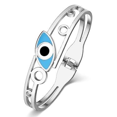 Imagem de TIZURO Pulseiras de aço inoxidável banhado a ouro 18 quilates com cristal grego com olhos turcos joia formal para mulheres, pingentes mexicanos, presentes mexicanos, Medium, Aço inoxidável, Cristal