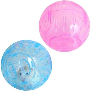 Imagem de 2 bolas de hamster anão hamster bolas de exercício roda de corrida brinquedos gerbil, animais pequenos, suprimentos para animais pequenos (azul e rosa)
