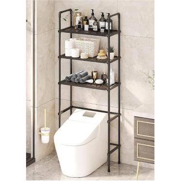 Imagem de Prateleira para máquina de lavar, prateleira para banheiro, prateleira para banheiro, prateleira para banheiro com 3 prateleiras em preto, economiza espaço, fácil de montar, preta