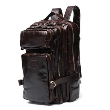 Imagem de Mochila masculina de couro genuíno mochila de viagem de couro para homens bolsa masculina marrom(Dark coffee)