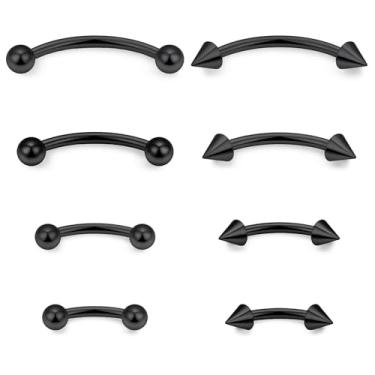 Imagem de Lcolyoli Piercing de olhos de cobra 14G, lingueta, barra curvada, aço cirúrgico, pequeno anel de umbigo, piercing de sobrancelha, joia de lábio vertical labret para mulheres e homens, comprimento da