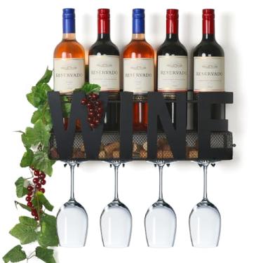 Imagem de SODUKU Wall Mounted Metal Wine Rack 4 Long Stem Glass Holder & Wine Cork Storage Wine