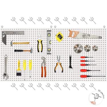 Imagem de 2 Chapas Eucatex Perfurado Pegboard Painel 60x60 20 Ganchos - Levolpe