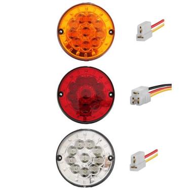 Imagem de 3 Lanterna Traseira 125mm Ônibus Caminhão Carreta 10 LED 24V +Conector