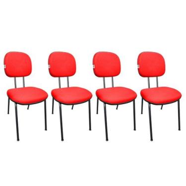 Imagem de Kit 4 Cadeiras Secretaria Fixa Pé Palito Estofada Tecido Jserrano Verm