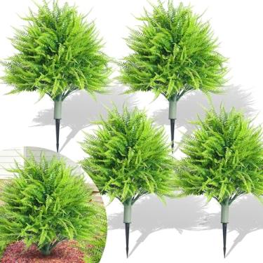 Imagem de Solsew 4 2 peças de samambaia artificial de Boston com estaca de solo integrada 61 cm, planta sintética realista resistente a UV com ponta para decoração de casamento e jardim interno e externo