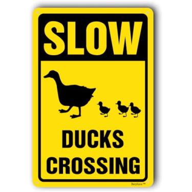 Imagem de Placa de travessia de pato, placa de desaceleração, placas de segurança de bairro, placa de travessia lenta de pato, placa de cuidado com animais, "Slow Duck Crossing", placa de 20 x 30 cm