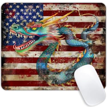 Imagem de Mouse pad quadrado dragão verde com bandeira nacional-1, mouse pad para jogos, tapete de mouse macio à prova d'água antiderrapante