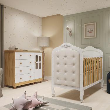 Imagem de Quarto de Bebê com Cômoda 1 Porta com Janela e Berço Capitonê 100% Mdf Maya Clássico Espresso