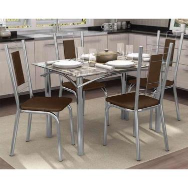 Imagem de Sala de Jantar Completa Elba 120Cm + 4 Cadeiras Florença Cromado Courano Marrom