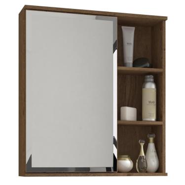Imagem de Espelheira Para Banheiro 100% Mdf 1 Porta 2 Prateleiras Treviso Mgm Móveis Amêndoa Amendoa